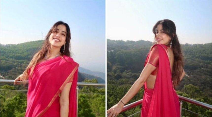 Janhvi Kapoor pink saree birthday temple visit