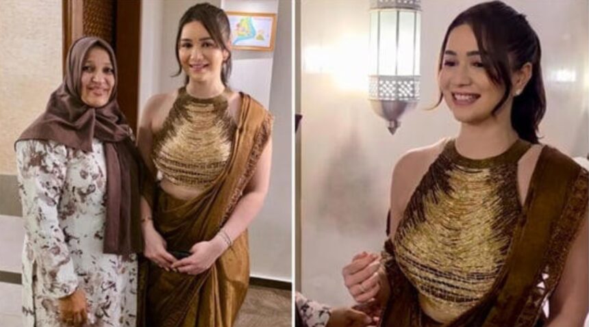 Hunterfly 2026 03 04 173239 Sara Tendulkar wearing metallic olive-bronze saree with halter-neck statement blouse