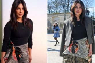 Priyanka Chopra wearing floral Dior skirt at Paris Fashion Week 2026