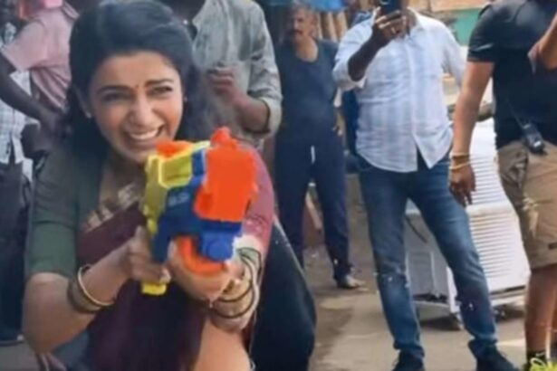 Samantha Ruth Prabhu celebrating Holi on Maa Inti Bangaaram sets