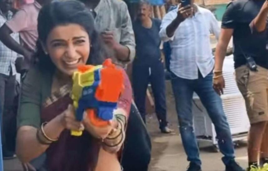 Samantha Ruth Prabhu celebrating Holi on Maa Inti Bangaaram sets