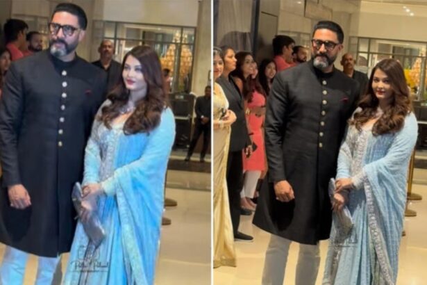 Aishwarya Rai Bachchan and Abhishek Bachchan arriving at Arjun Tendulkar and Saaniya Chandhok wedding in Mumbai