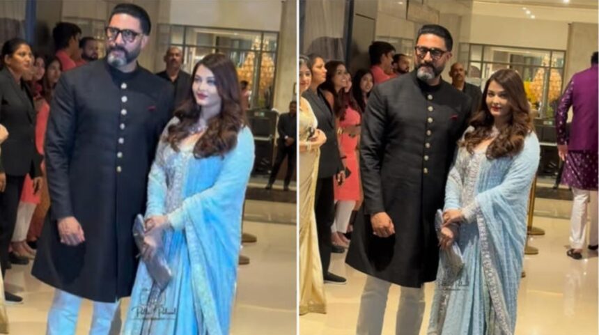 Aishwarya Rai Bachchan and Abhishek Bachchan arriving at Arjun Tendulkar and Saaniya Chandhok wedding in Mumbai