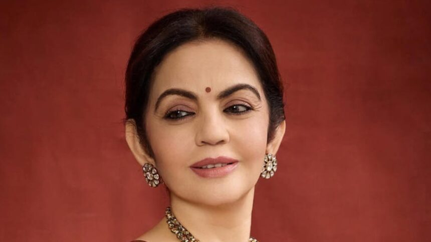 Hunterfly 2026 03 28 195927 Nita Ambani Bandha Ikat saree Ram Navami look