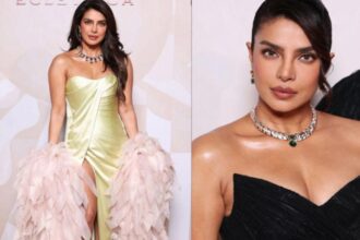 Priyanka Chopra stuns in black Nicolas Jebran gown and Bulgari jewellery at Milan