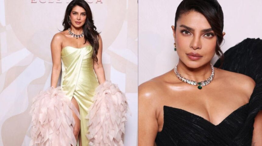 Priyanka Chopra stuns in black Nicolas Jebran gown and Bulgari jewellery at Milan