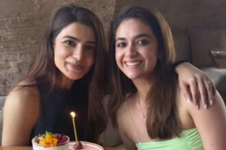 Samantha Ruth Prabhu and Keerthy Suresh together smiling