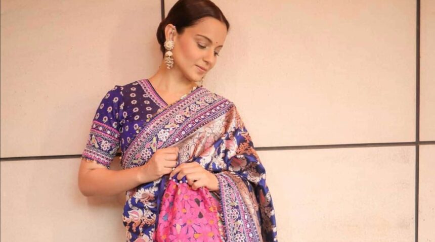 Kangana Ranaut royal blue saree look