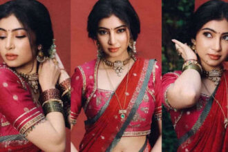 Hunterfly Ffsdf Sara Arjun red saree traditional look bun bindi