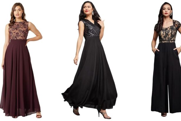 Hunterfly indyaStory Post Miss Chase black wrap maxi dress for women party wear