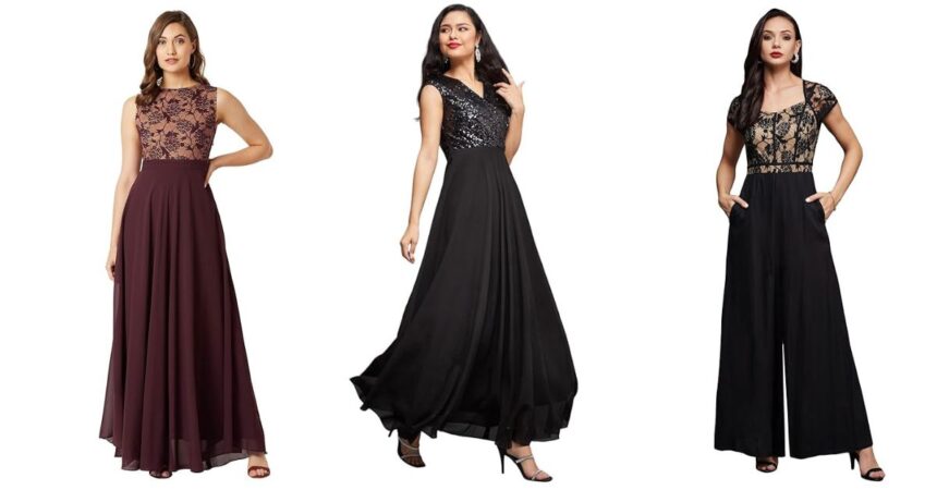 Miss Chase black wrap maxi dress for women party wear