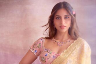 Suhana Khan wearing pastel lehenga with floral embroidery