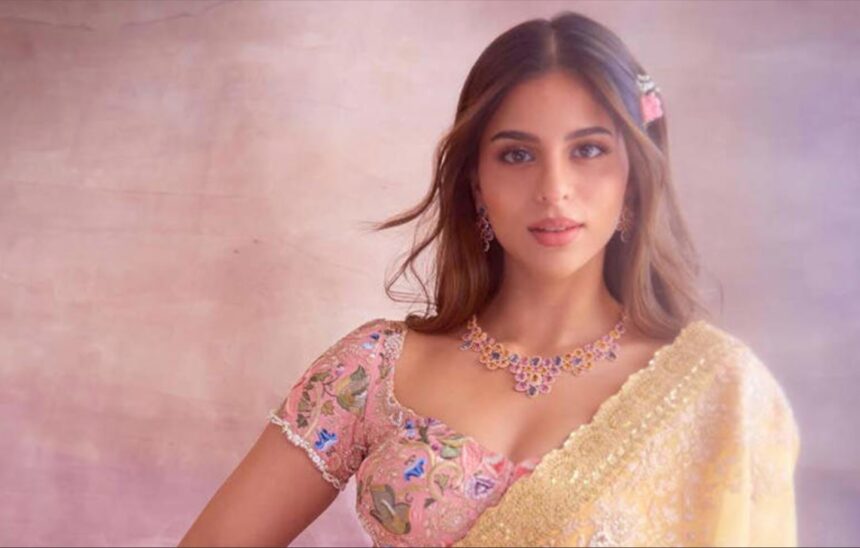 Hunterfly t 2026 03 07 192359 Suhana Khan wearing pastel lehenga with floral embroidery