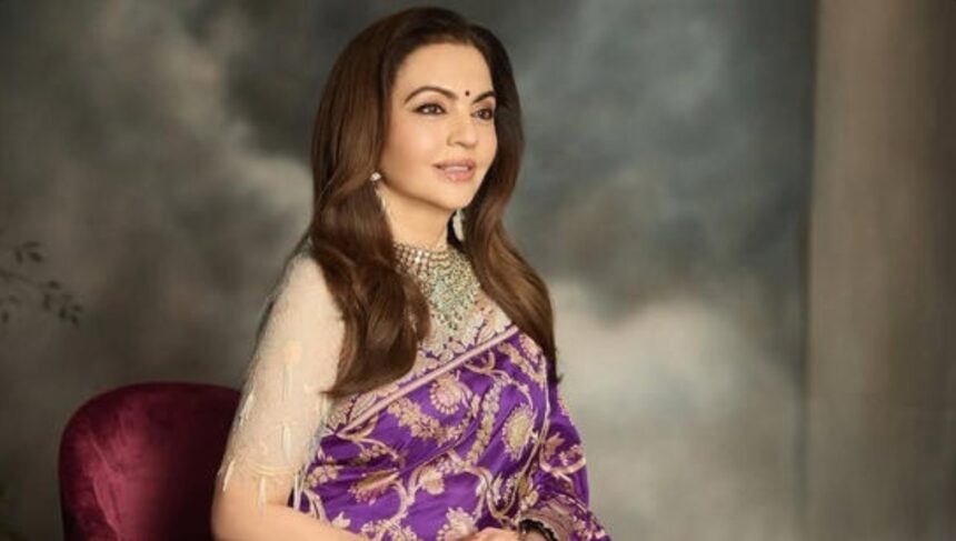 Nita Ambani Banarasi silk saree Polki diamond jewellery NMACC event