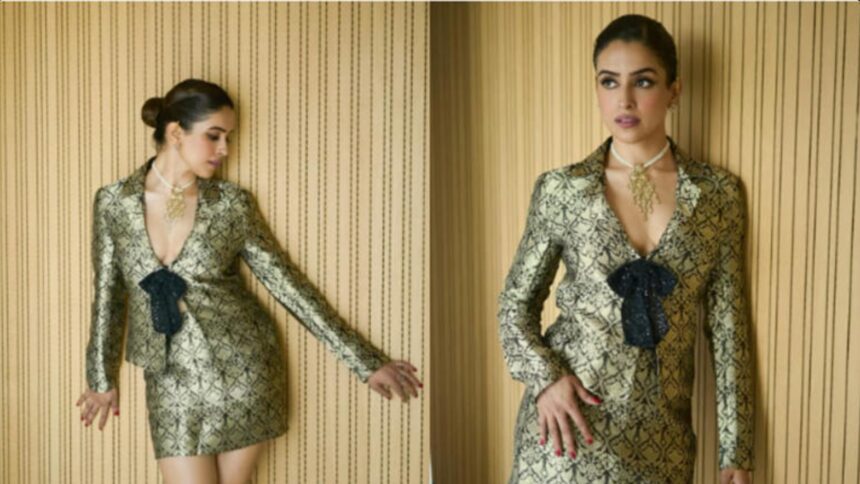 Hunterfly 2026 04 14 110852 Sanya Malhotra Anita Dongre Benarasi jacket Toaster promotions look