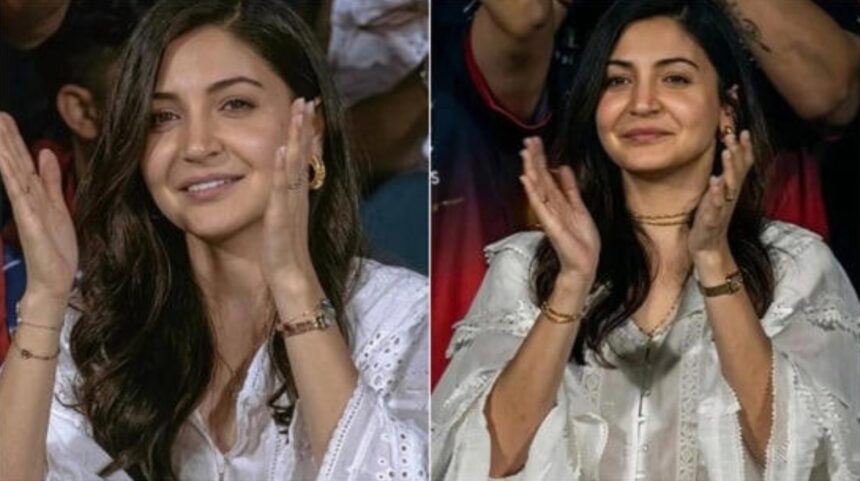 Anushka Sharma RCB Match Look White Top Cartier Watch
