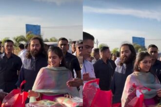 Radhika Merchant and Anant Ambani at temple visit in traditional outfits