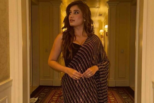 Rasha Thadani Black Shimmery Saree Look