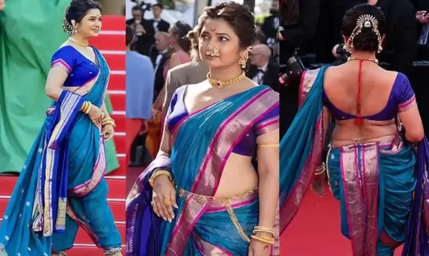 Prajakta Mali wearing Nauvari saree at Cannes Film Festival