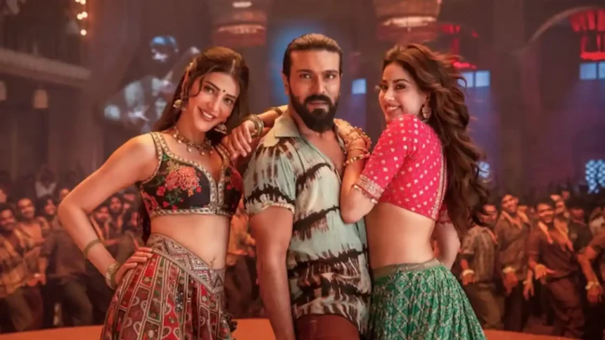 Hunterfly 026 05 25 191859 11zon Ram Charan and Janhvi Kapoor in Peddi song Hallallallo