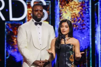 Rashmika Mandanna and Winston Duke at Anime Awards 2026 stage event