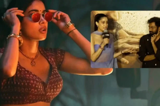 Janhvi Kapoor at the trailer launch event of Peddi in Mumbai.