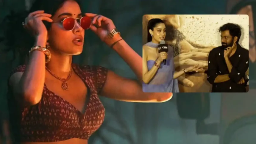 Janhvi Kapoor at the trailer launch event of Peddi in Mumbai.
