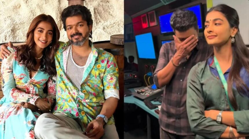 Vijay blushing in viral video with Pooja Hegde predicting Tamil Nadu election win