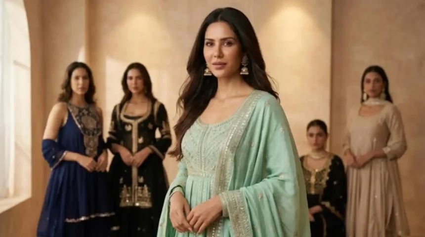 Sonam Bajwa wearing elegant ethnic outfit during Pitt Siyapa promotions