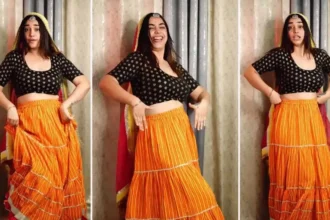 Gurpreet Kaur from the Kulhad Pizza Couple performs a dance reel on a Haryanvi song.