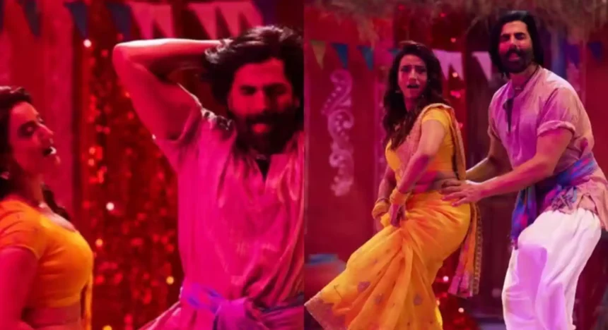 Akshay Kumar and Akshara Singh during Ghis Ghis Ghis song shoot