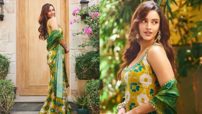 Triptii Dimri wearing floral couture with emerald green dupatta