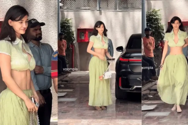 Hunterfly 026 06 16 165935 11zon Disha Patani wearing a pastel green co-ord outfit with a Chanel handbag during a Mumbai outing