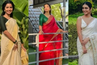 Woman wearing a perfectly pleated saree with neat draping and elegant styling
