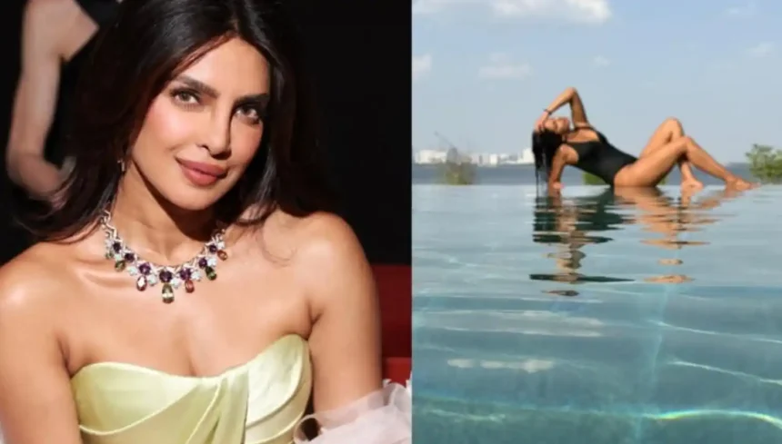 Priyanka Chopra relaxing by a pool during a break from Varanasi movie shoot