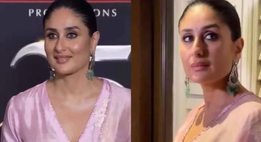 Kareena Kapoor Khan wearing a pink Banarasi suit at a celebrity event.