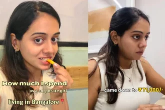 Young tech professional in Bengaluru discussing monthly expenses and budget breakdown on smartphone