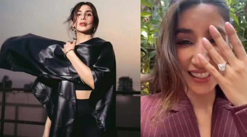 Parul Gulati wearing a solitaire ring in a social media post