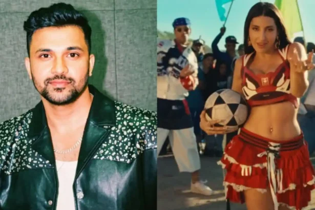 Choreographer Rajit Dev with Nora Fatehi during a FIFA World Cup 2026 music project