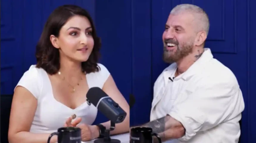 Soha Ali Khan discussing hair fall prevention tips with hairstylist Yianni Tsapatori and Kritika Kamra on a podcast