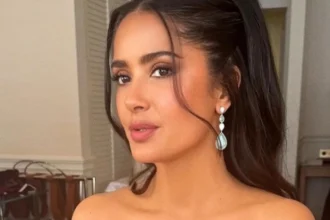 Salma Hayek wearing a sculptural lilac dress at the Serpentine Summer Party