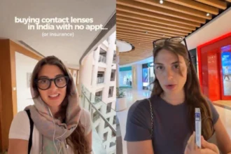 American woman discusses affordable healthcare experience in India after purchasing contact lenses