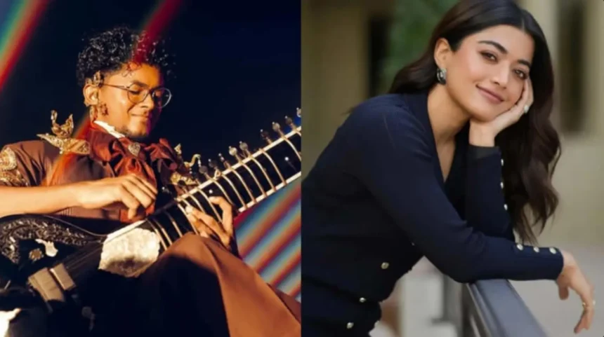 Hunterfly Screenshot 2026 06 18 111657 11zon Rashmika Mandanna with sitarist Swayam Siddha Priyadarshi during Crocs India campaign shoot blending music and modern visuals