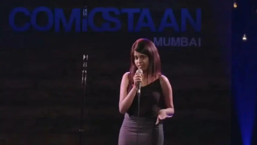 Stand-up comedian Aishwarya Mohanraj during a comedy performance