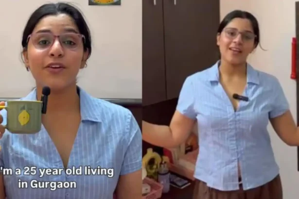 Young woman in Gurugram sharing monthly budget breakdown showing rent, food, transport and savings expenses