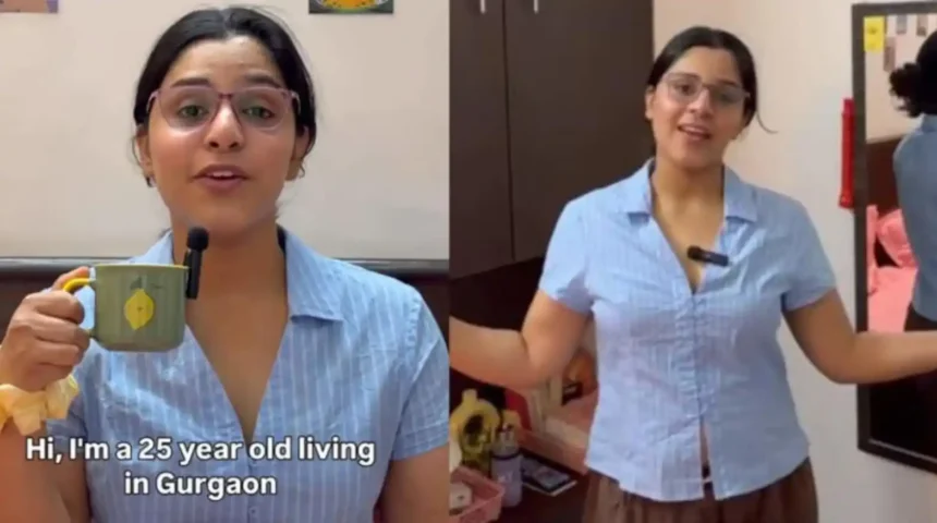 Young woman in Gurugram sharing monthly budget breakdown showing rent, food, transport and savings expenses