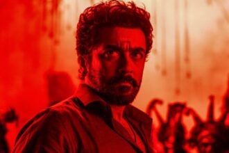 Suriya in Karuppu movie during a key action sequence