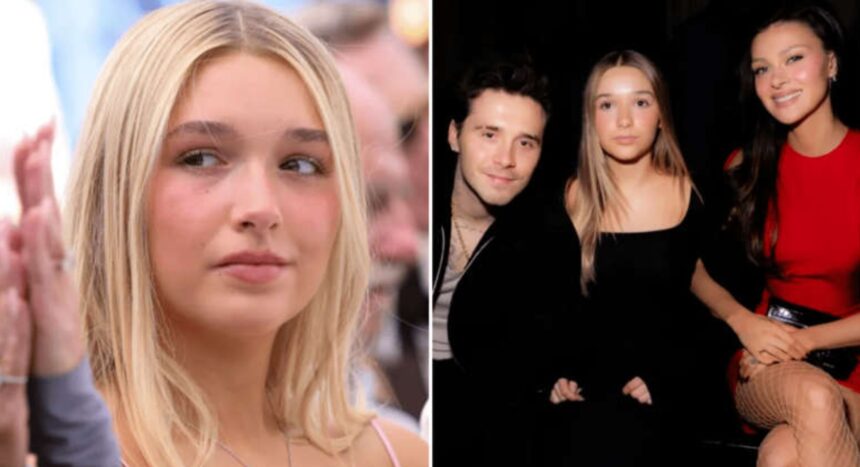 Harper Beckham at a public event amid ongoing reports of family tensions involving Brooklyn Beckham
