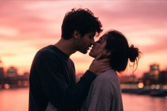 Couple sharing a romantic moment while discussing the 90/10 kissing rule and consent