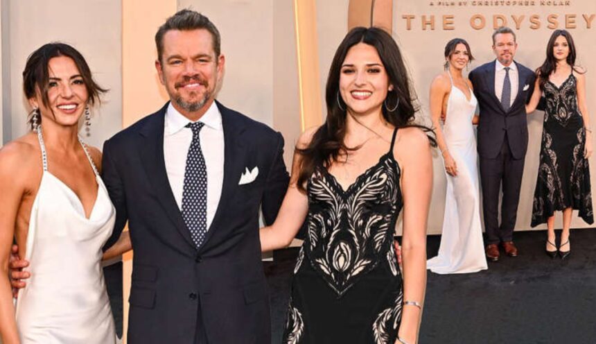 Hunterfly 026 07 15 215856 Matt Damon attends The Odyssey premiere with wife Luciana Barroso and family in New York City